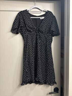 Mango Black Polka Dot Tie-Front Mini Dress